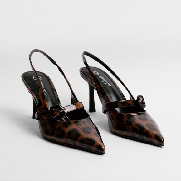 Faux Leather Leopard Sling Back Pointed Court Heels - Picture 2 of 11